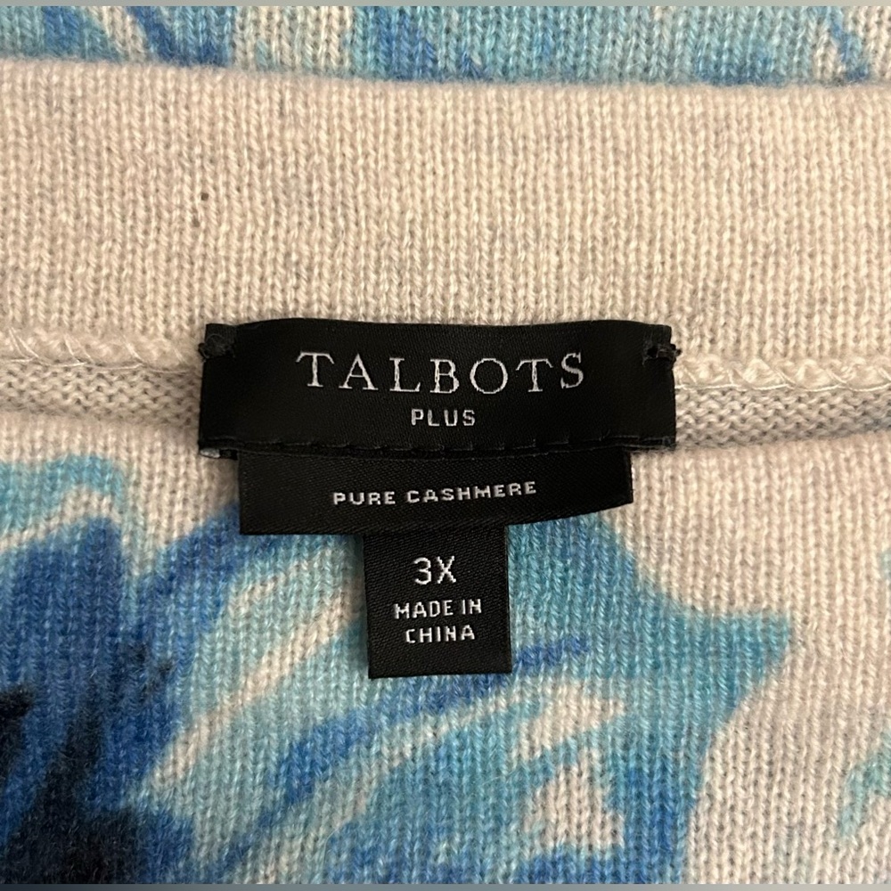 Talbots 100% Pure Cashmere Blue Peonies Floral Sweater in 3X - Picture 4 of 5